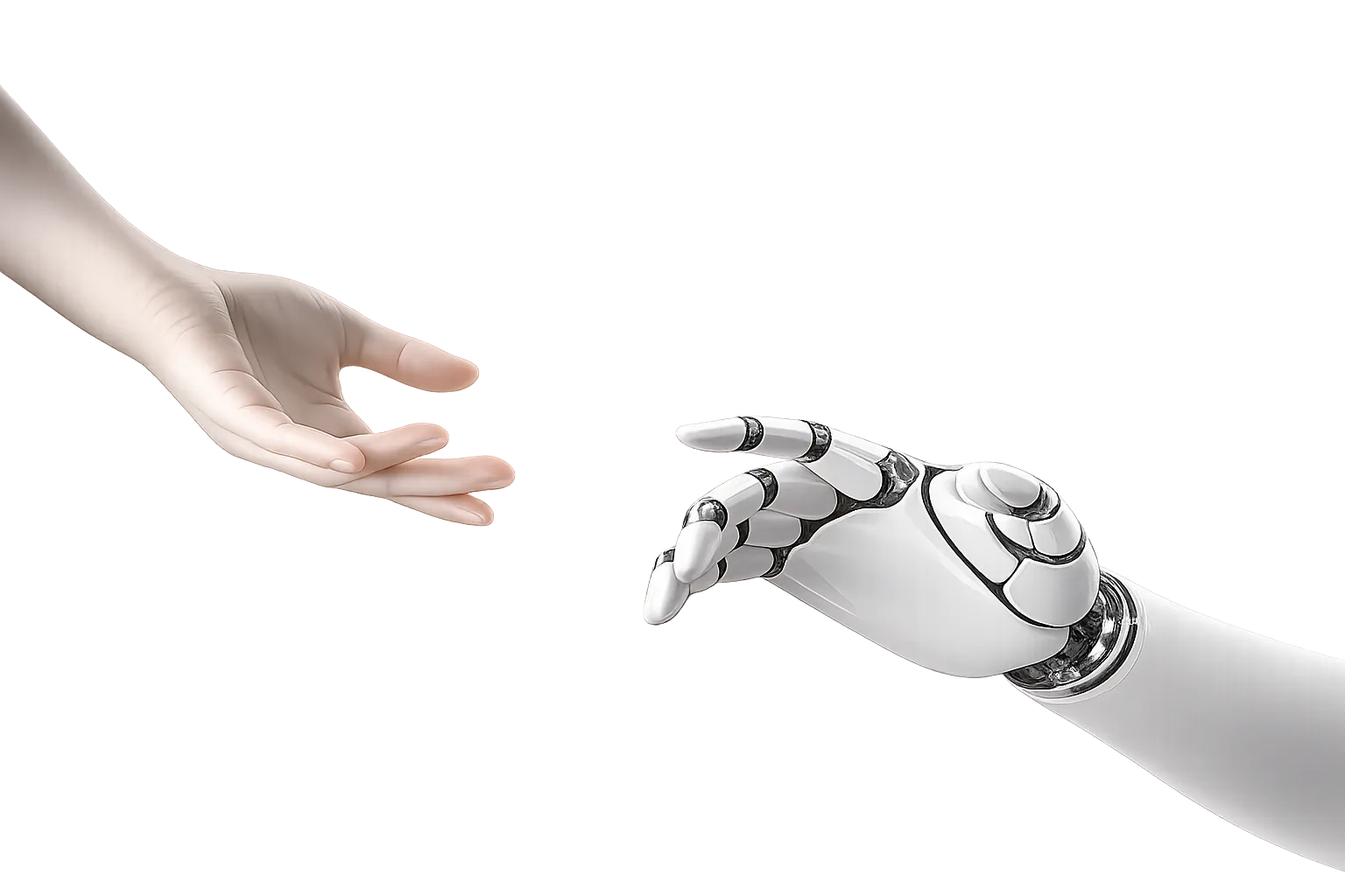 A human hand reaching towards a robotic hand